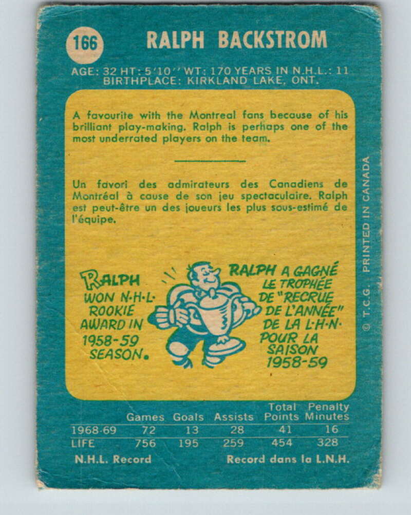 1969-70 O-Pee-Chee #166 Ralph Backstrom Montreal Canadiens V1688