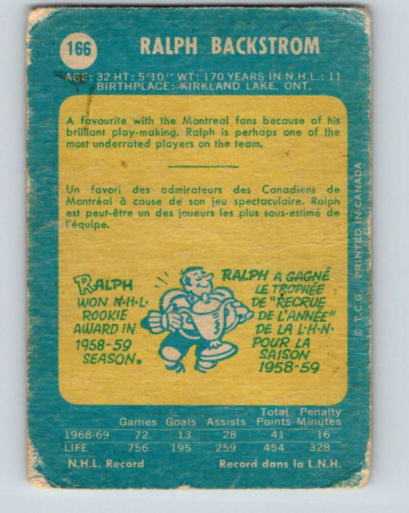 1969-70 O-Pee-Chee #166 Ralph Backstrom Montreal Canadiens V1689