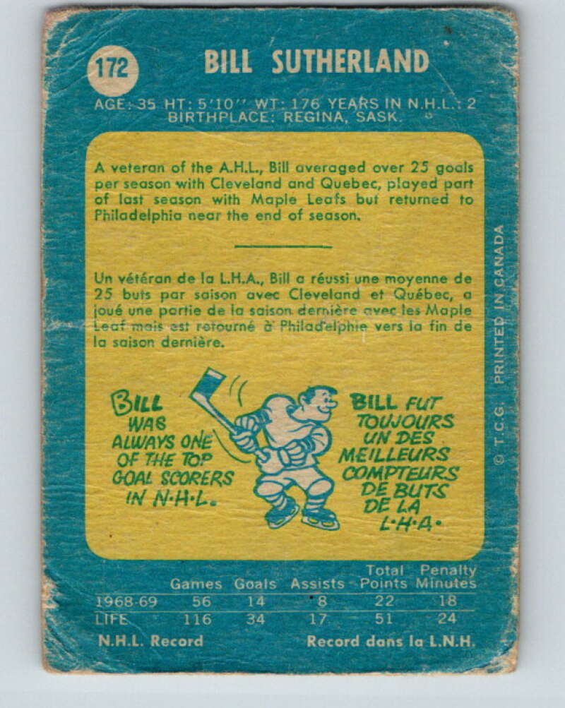 1969-70 O-Pee-Chee #172 Bill Sutherland Philadelphia Flyers V1721