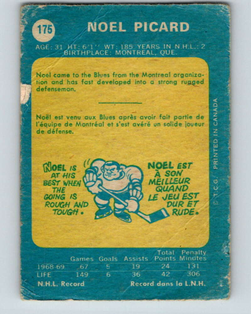 1969-70 O-Pee-Chee #175 Noel Picard RC Rookie St. Louis Blues V1731
