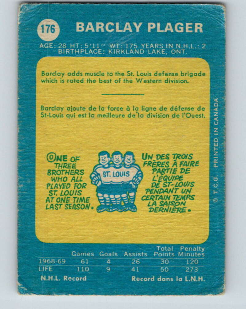 1969-70 O-Pee-Chee #176 Barclay Plager St. Louis Blues V1734