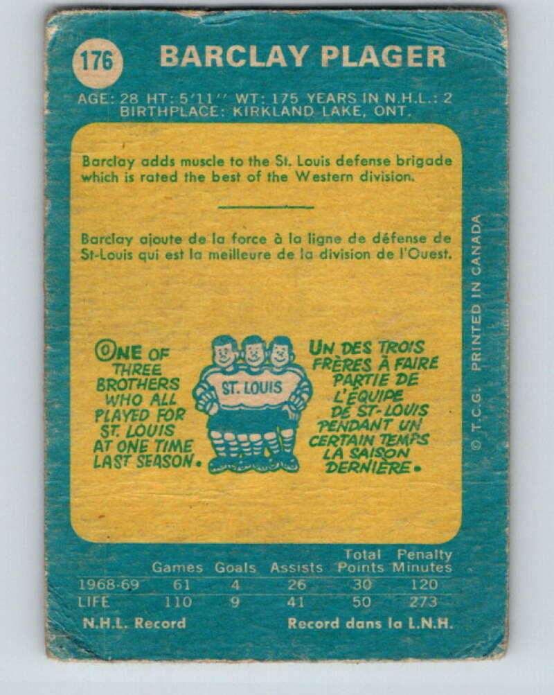 1969-70 O-Pee-Chee #176 Barclay Plager St. Louis Blues V1735