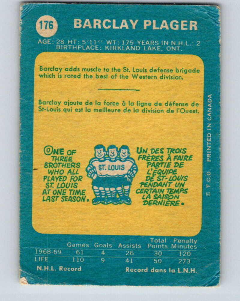 1969-70 O-Pee-Chee #176 Barclay Plager St. Louis Blues V1737