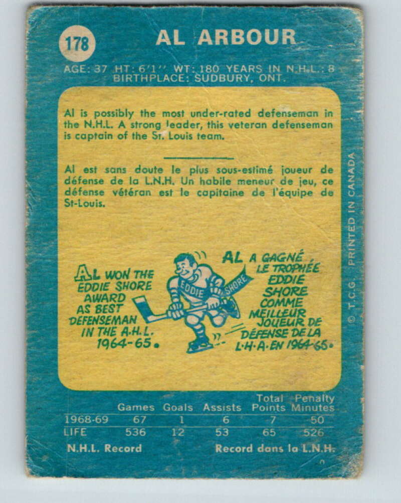 1969-70 O-Pee-Chee #178 Al Arbour St. Louis Blues V1745