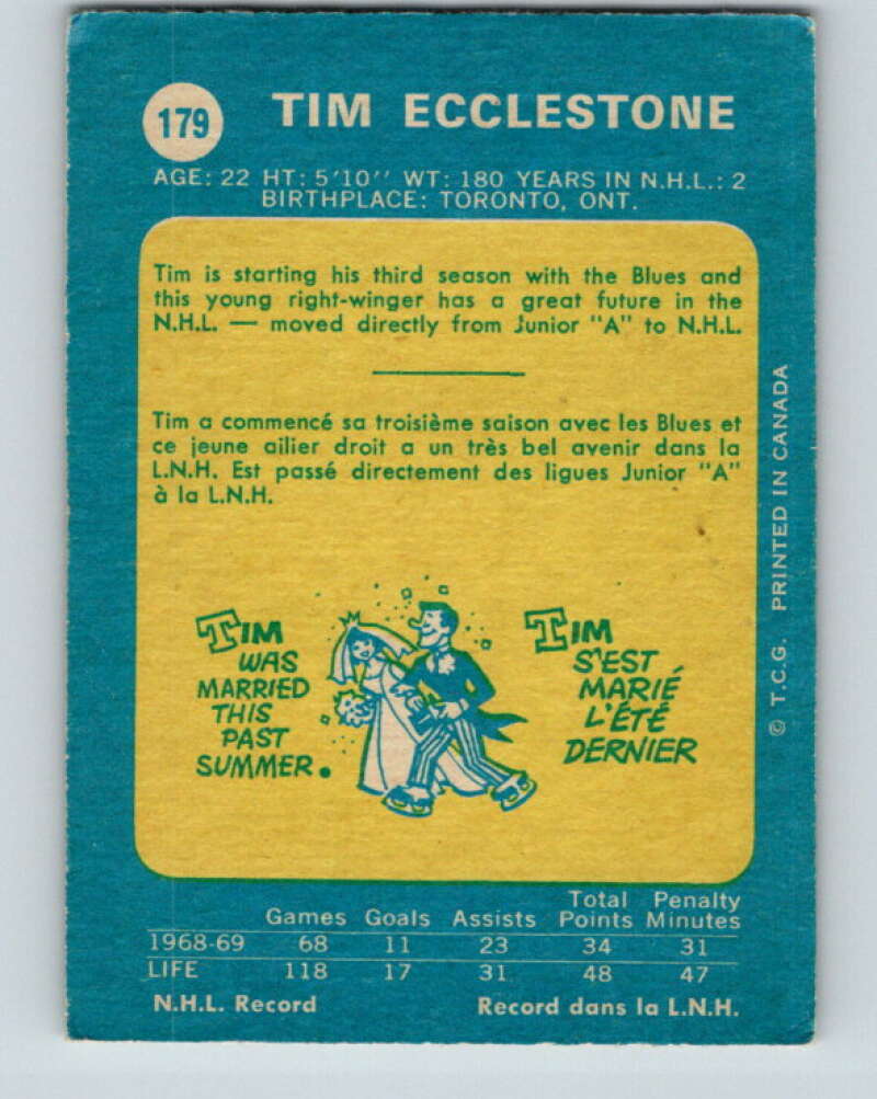 1969-70 O-Pee-Chee #179 Tim Ecclestone St. Louis Blues V1752