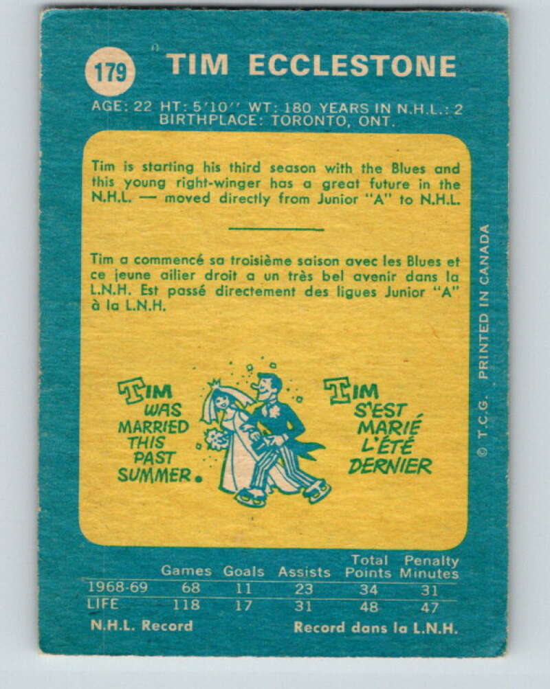1969-70 O-Pee-Chee #179 Tim Ecclestone St. Louis Blues V1755