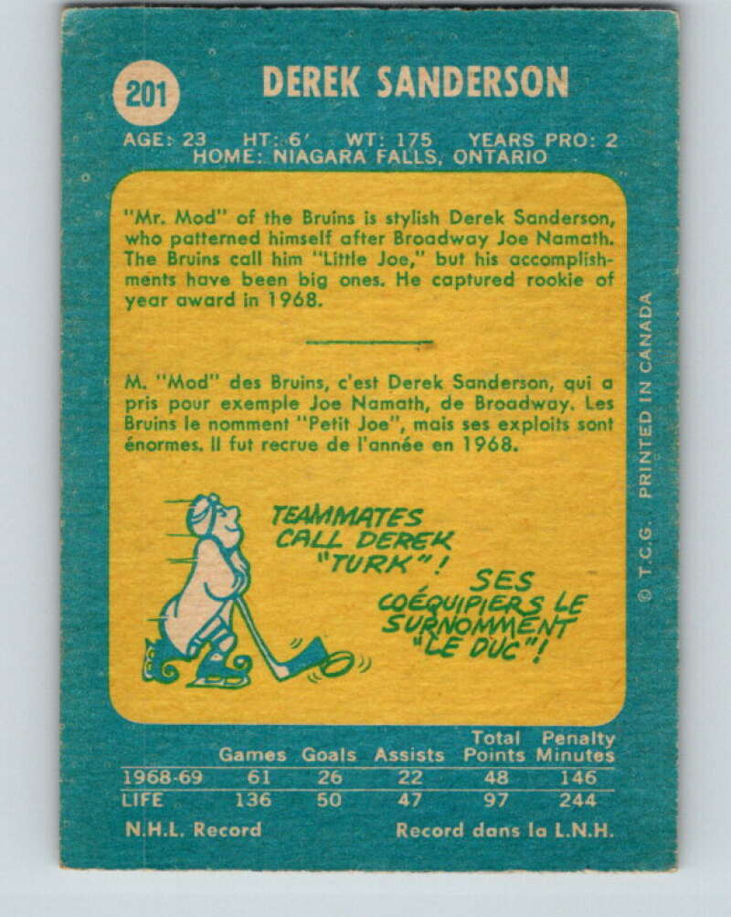 1969-70 O-Pee-Chee #201 Derek Sanderson Boston Bruins V1875