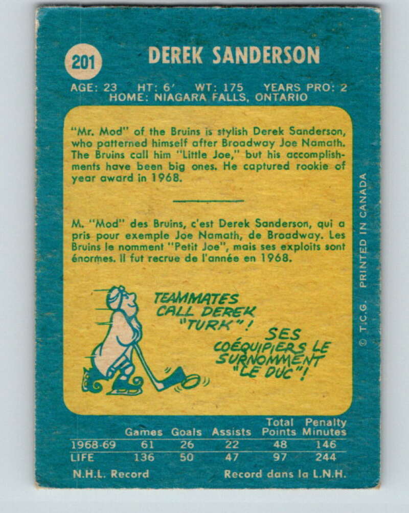 1969-70 O-Pee-Chee #201 Derek Sanderson Boston Bruins V1876