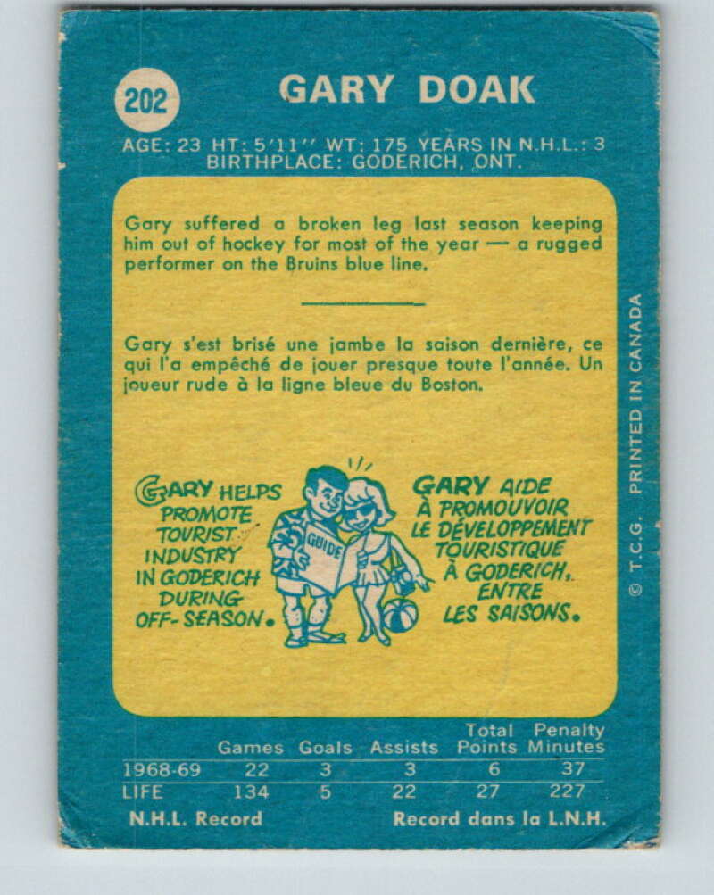 1969-70 O-Pee-Chee #202 Gary Doak Boston Bruins V1883