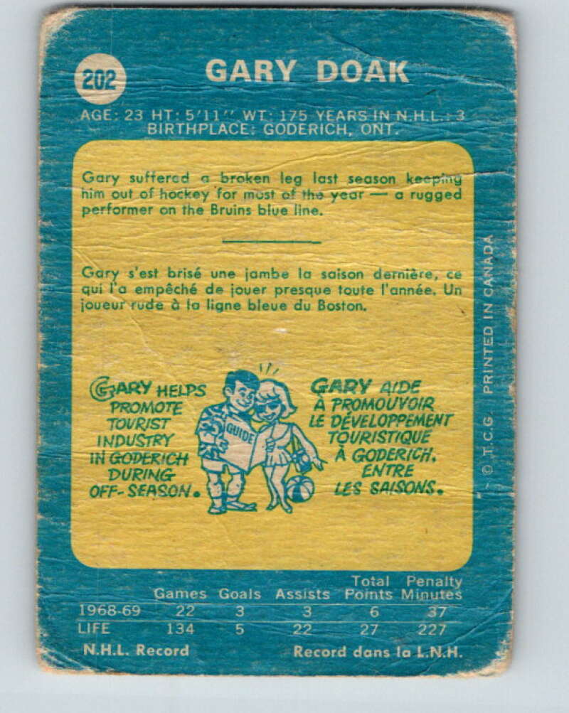 1969-70 O-Pee-Chee #202 Gary Doak Boston Bruins V1884