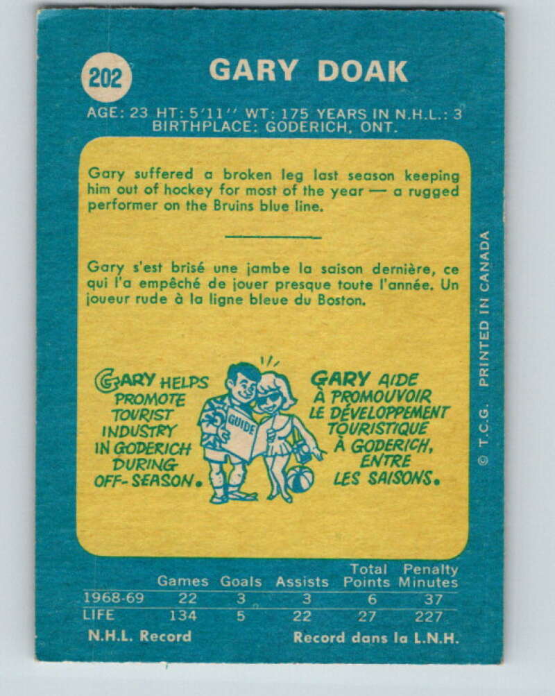 1969-70 O-Pee-Chee #202 Gary Doak Boston Bruins V1886