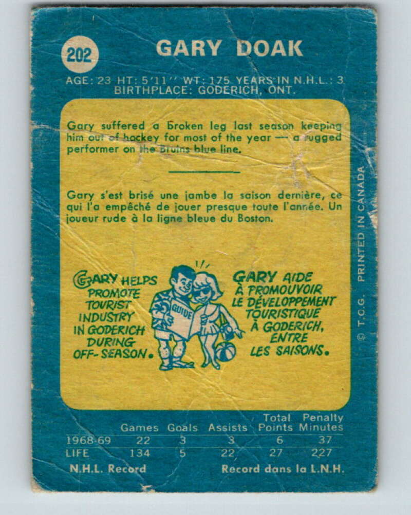 1969-70 O-Pee-Chee #202 Gary Doak Boston Bruins V1887