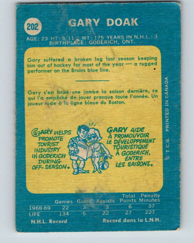1969-70 O-Pee-Chee #202 Gary Doak Boston Bruins V1888