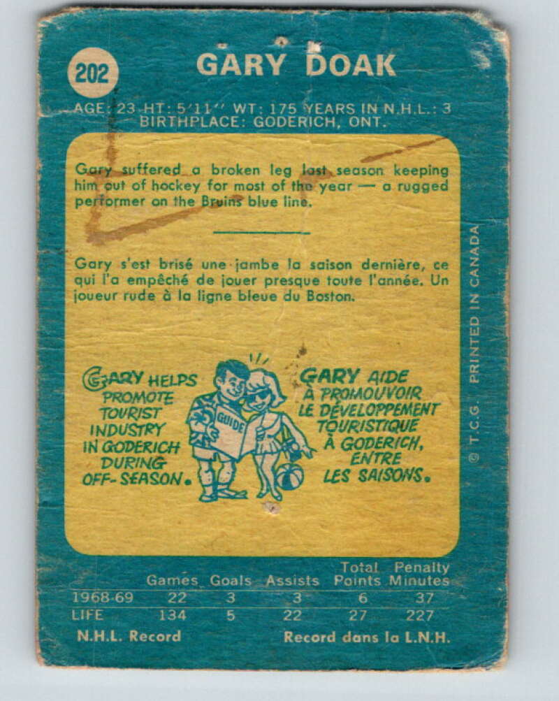 1969-70 O-Pee-Chee #202 Gary Doak Boston Bruins V1889