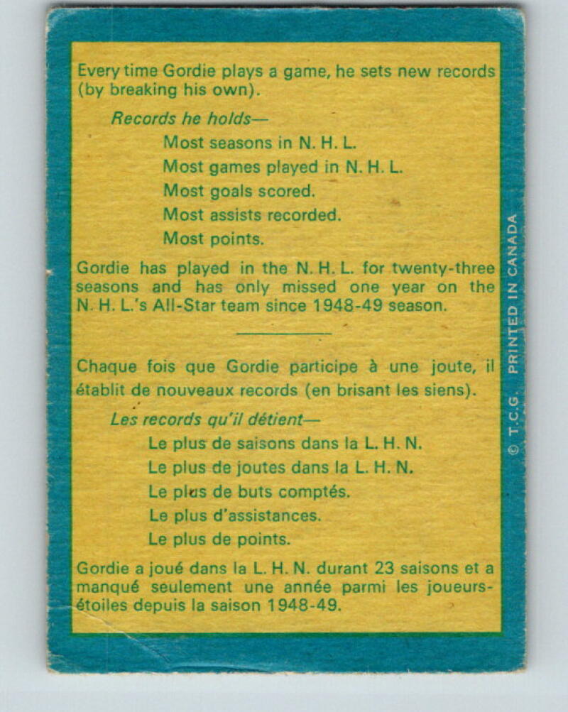 1969-70 O-Pee-Chee #193a Gordie Howe Detroit Red Wings V2024