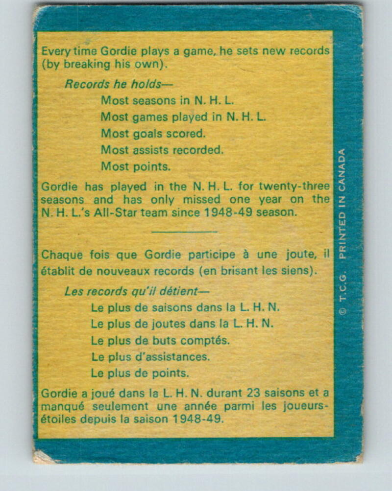 1969-70 O-Pee-Chee #193a Gordie Howe Detroit Red Wings V2026