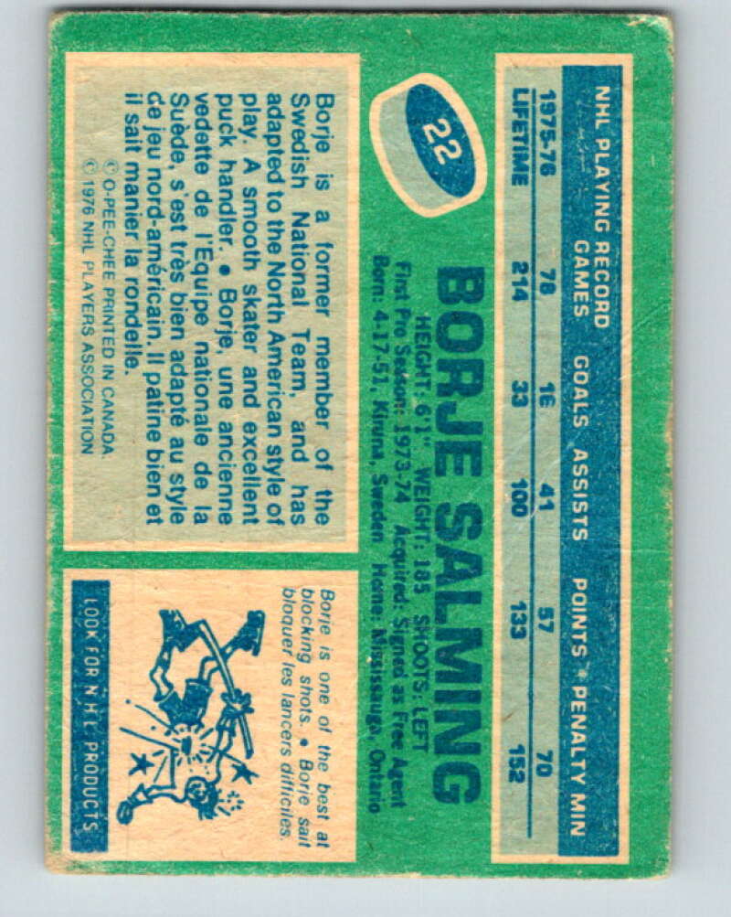 1976-77 OPC #22 Borje Salming Toronto Maple Leafs V2046
