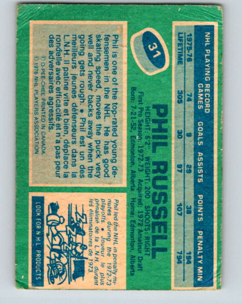 1976-77 OPC #31 Phil Russell Chicago Blackhawks V2047