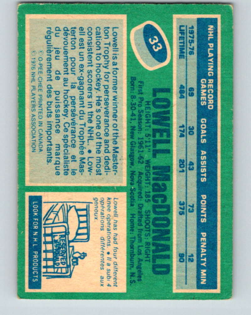 1976-77 OPC #33 Lowell MacDonald Pittsburgh Penguins V2048