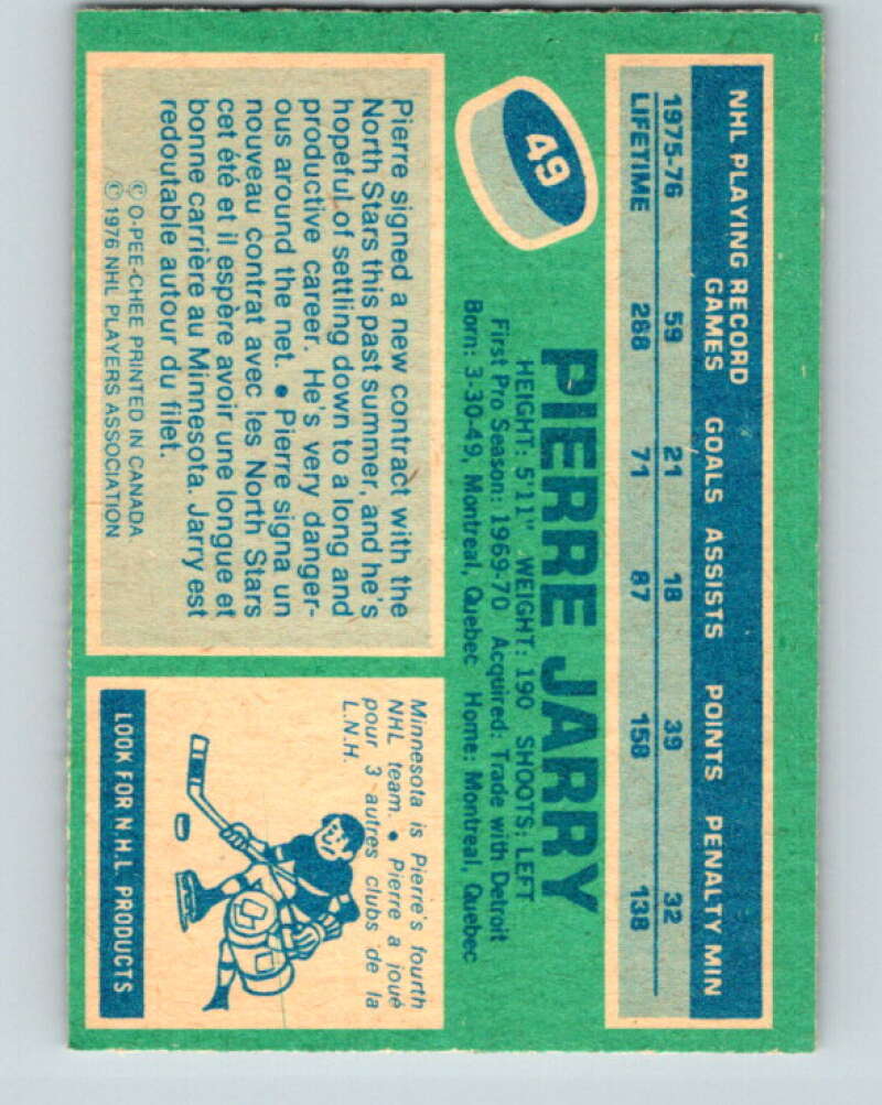 1976-77 OPC #49 Pierre Jarry Minnesota North Stars V2053