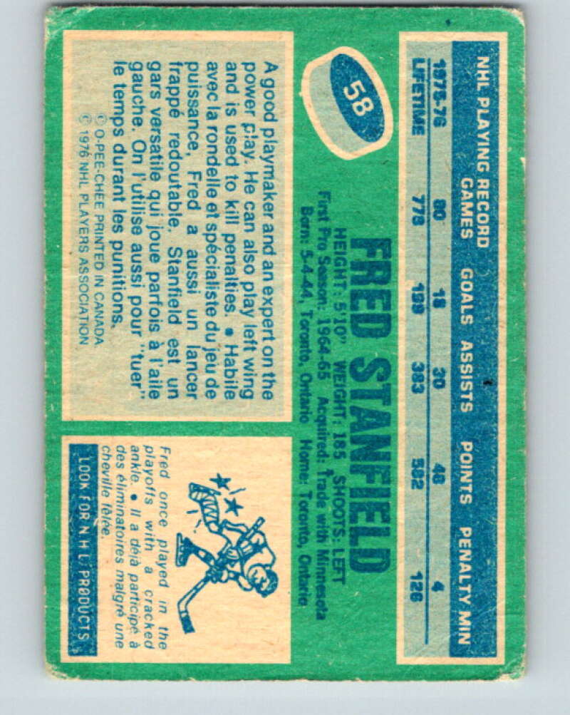 1976-77 OPC #58 Fred Stanfield Buffalo Sabres V2056