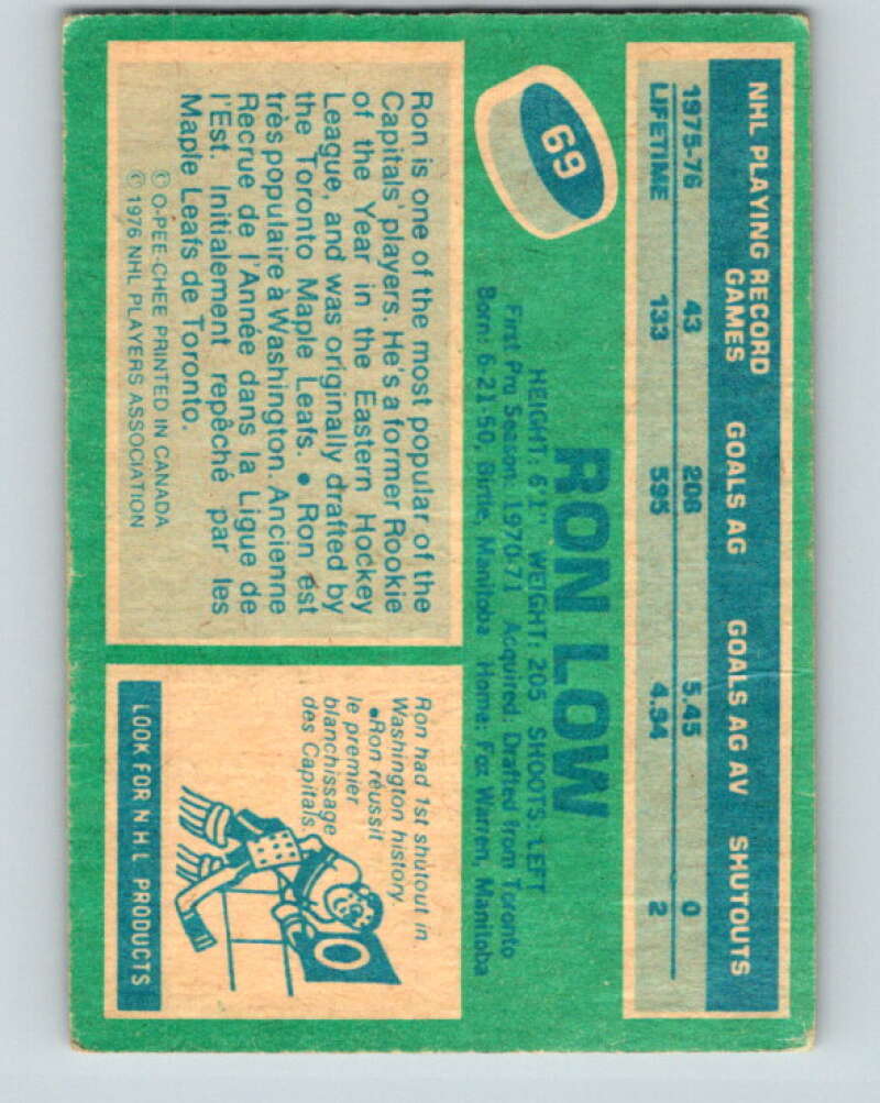 1976-77 OPC #69 Ron Low Washington Capitals V2065