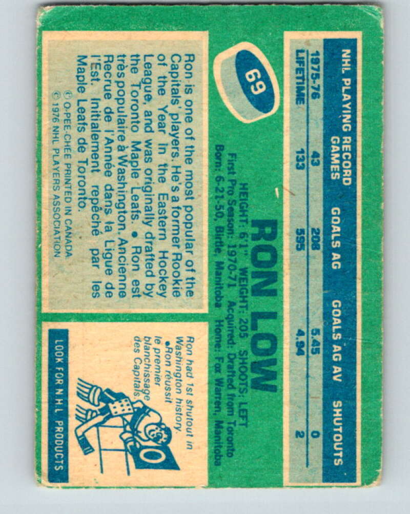 1976-77 OPC #69 Ron Low Washington Capitals V2066