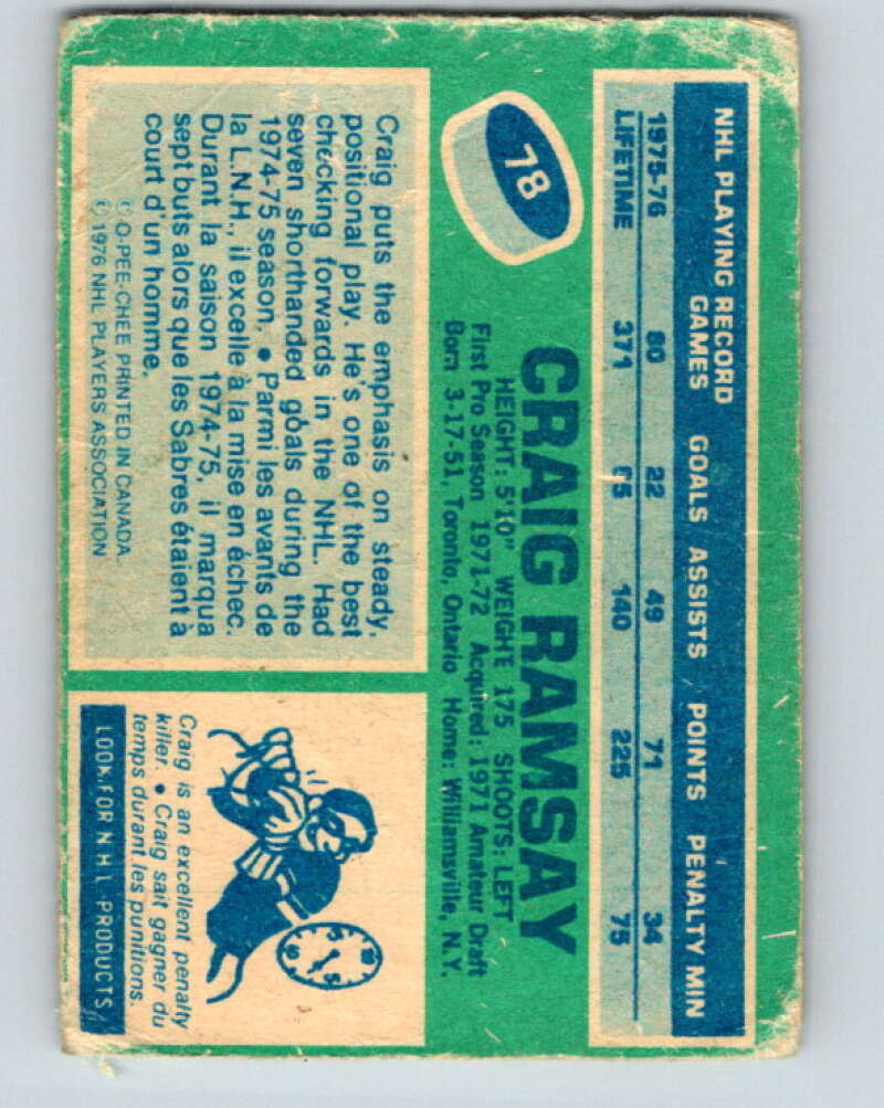 1976-77 OPC #78 Craig Ramsay Buffalo Sabres V2071