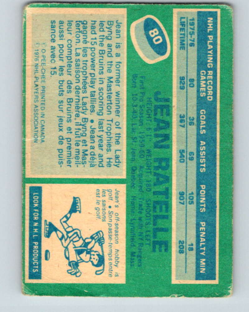1976-77 OPC #80 Jean Ratelle Boston Bruins V2072