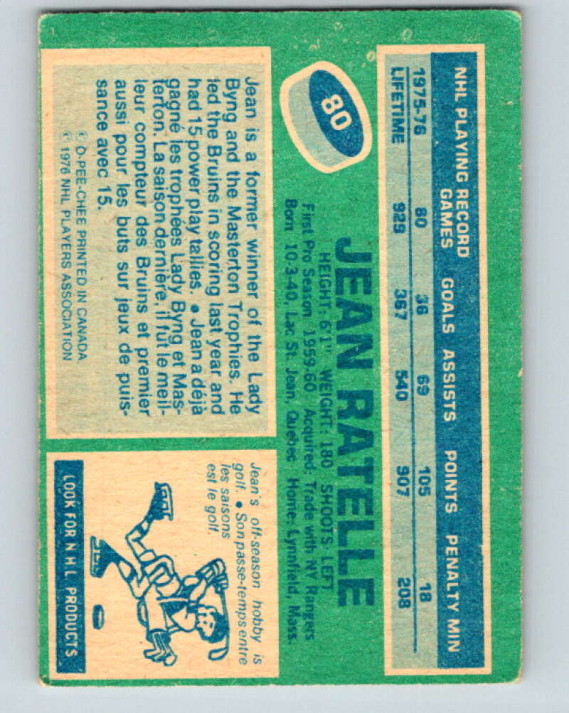 1976-77 OPC #80 Jean Ratelle Boston Bruins V2073