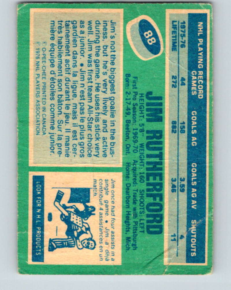 1976-77 OPC #88 Jim Rutherford Detroit Red Wings V2077