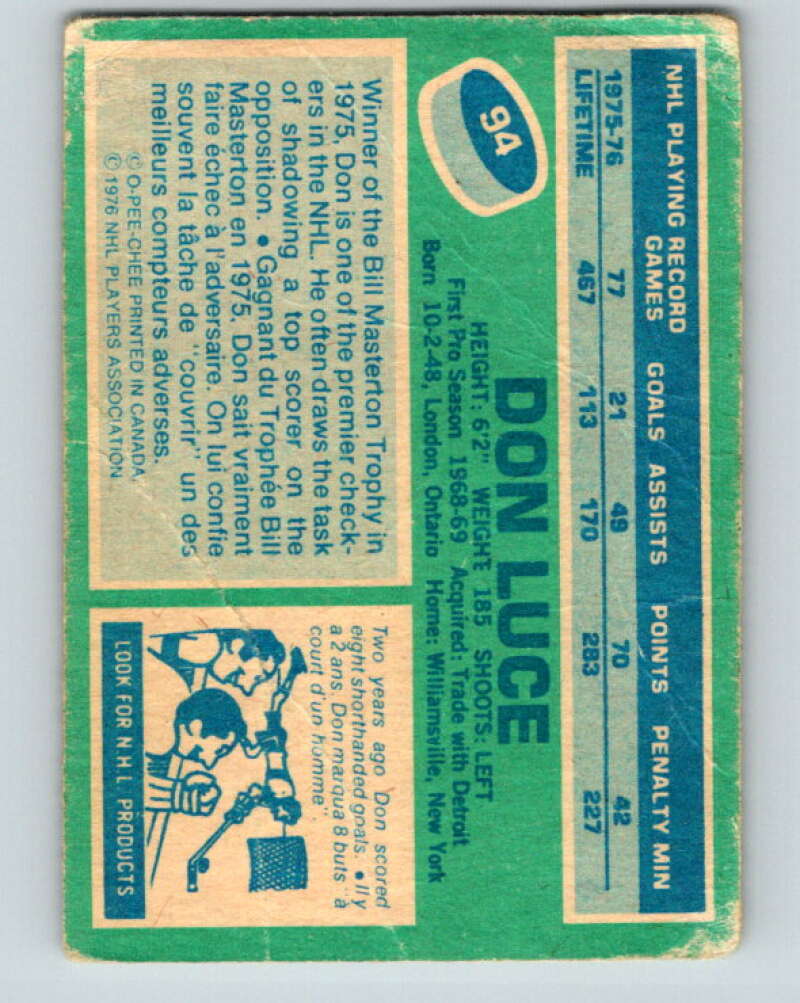 1976-77 OPC #94 Don Luce Buffalo Sabres V2079