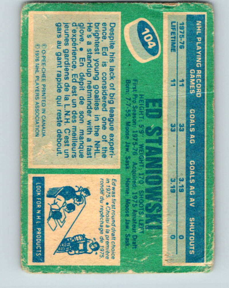 1976-77 OPC #104 Ed Staniowski RC Rookie St. Louis Blues V2085