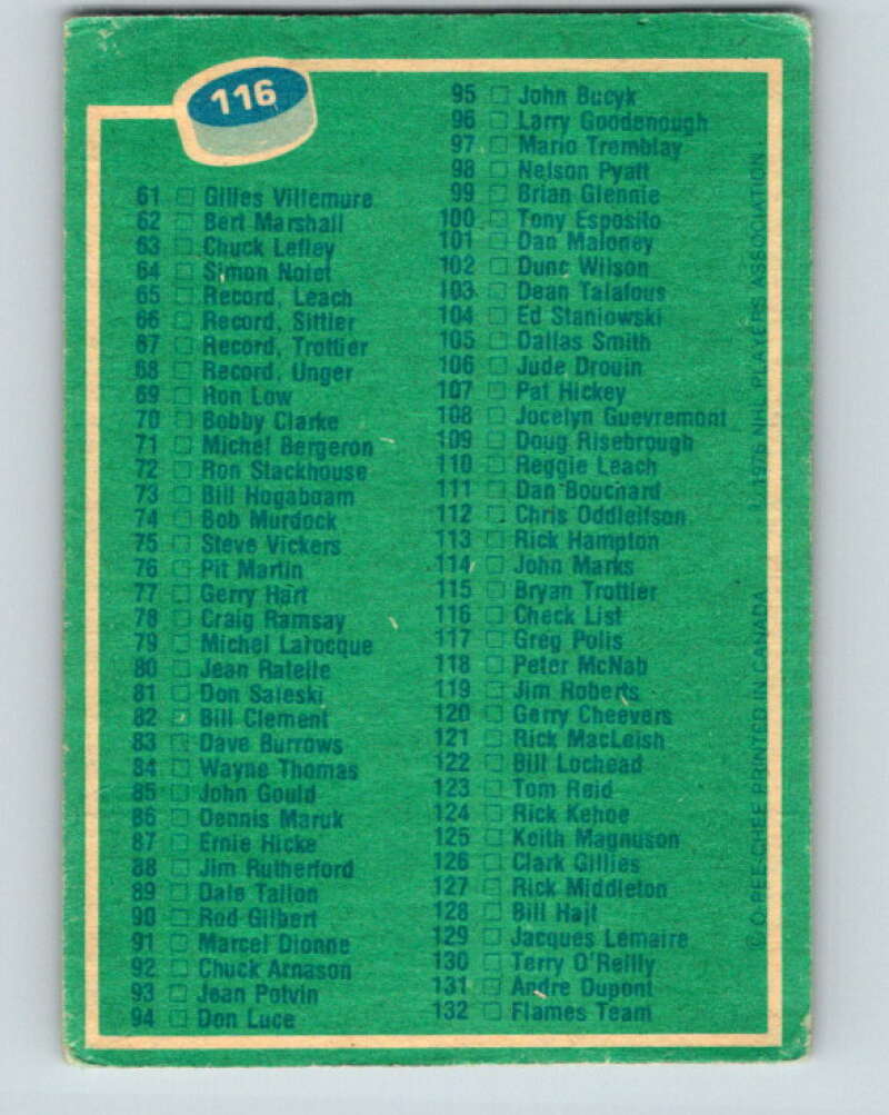 1976-77 OPC #116 Checklist V2093