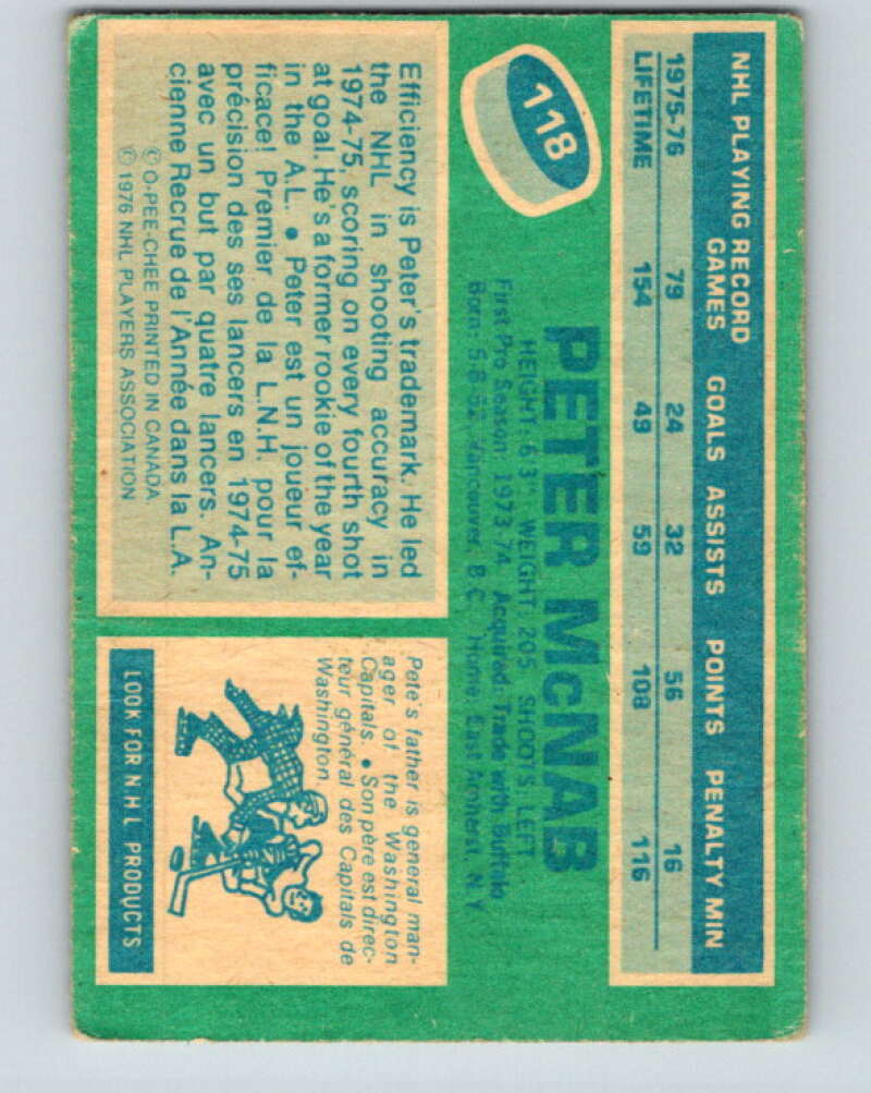 1976-77 OPC #118 Peter McNab Boston Bruins V2095