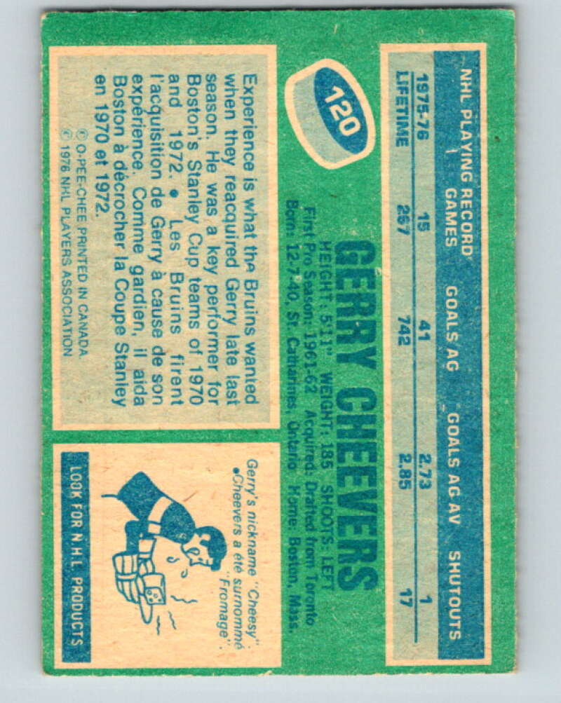 1976-77 OPC #120 Gerry Cheevers Boston Bruins V2098