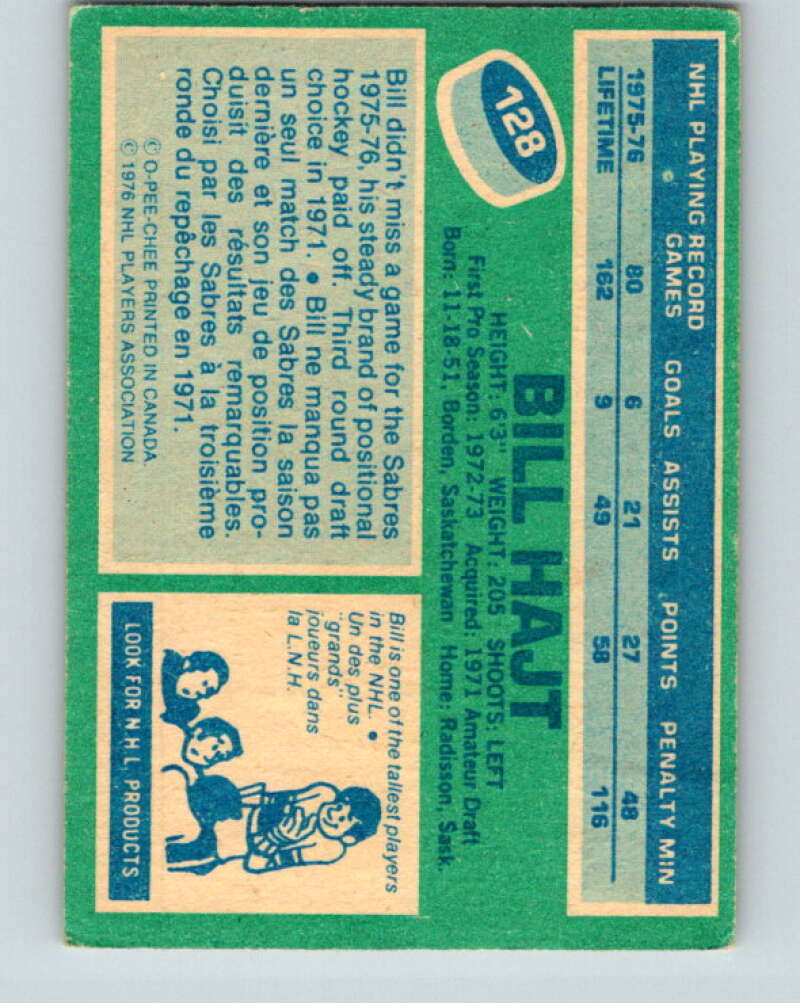 1976-77 OPC #128 Bill Hajt Buffalo Sabres V2103