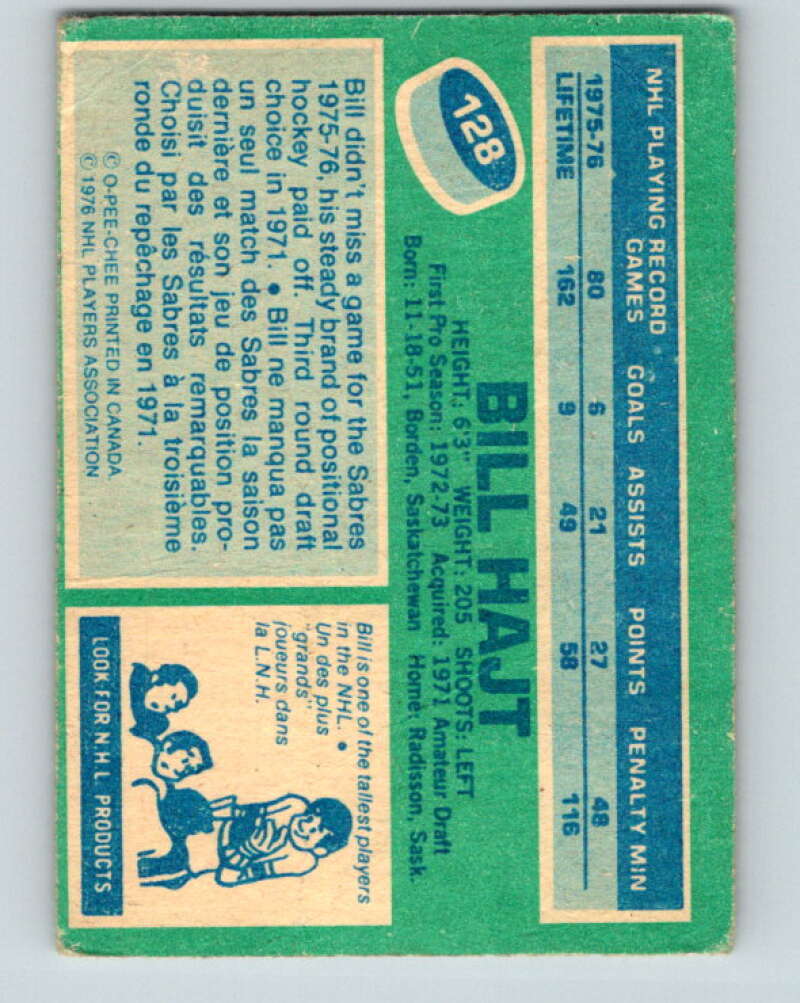 1976-77 OPC #128 Bill Hajt Buffalo Sabres V2104