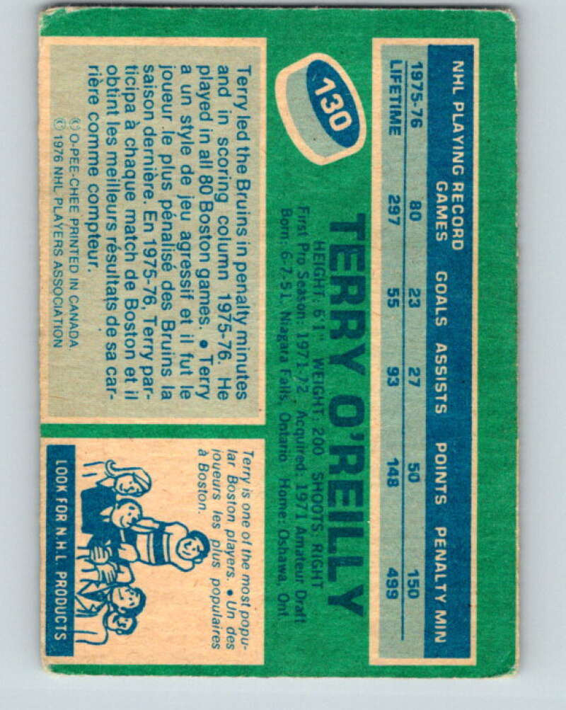 1976-77 OPC #130 Terry O'Reilly Boston Bruins V2107