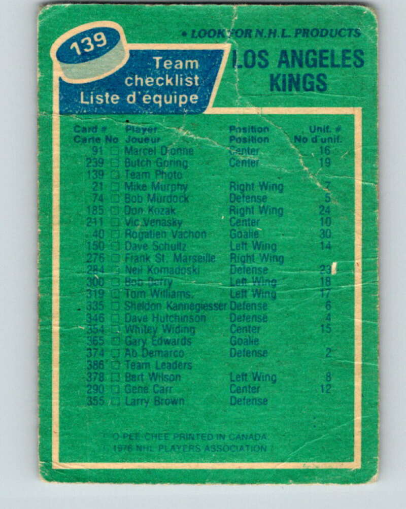 1976-77 OPC #139 Los Angeles Kings CL Los Angeles Kings V2116