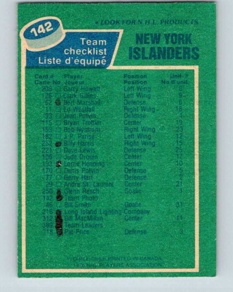 1976-77 OPC #142 New York Islanders CL New York Islanders V2119