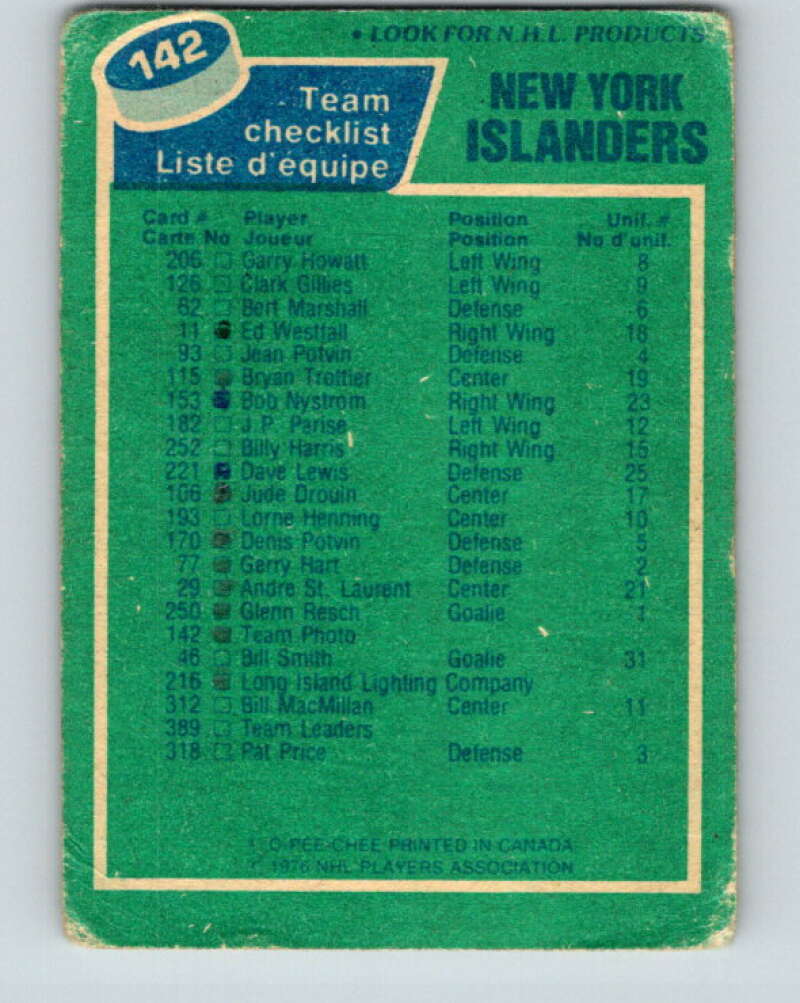 1976-77 OPC #142 New York Islanders CL New York Islanders V2121