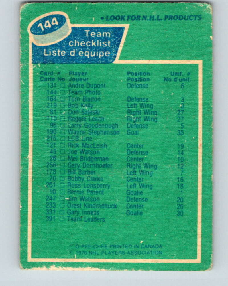 1976-77 OPC #144 Philadelphia Flyers CL Philadelphia Flyers V2122
