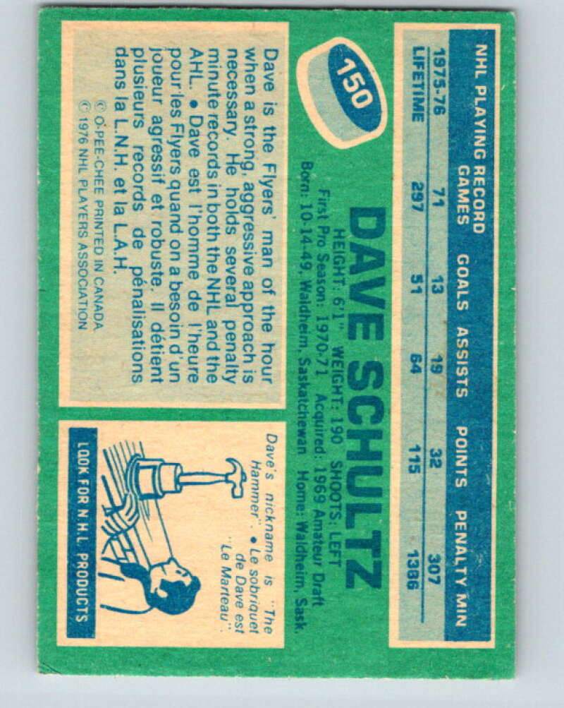 1976-77 OPC #150 Dave Schultz Los Angeles Kings V2125