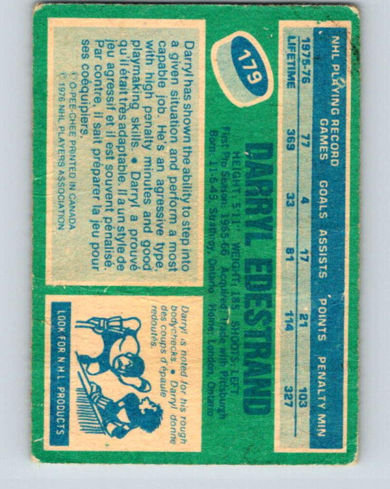 1976-77 OPC #179 Darryl Edestrand Boston Bruins V2137