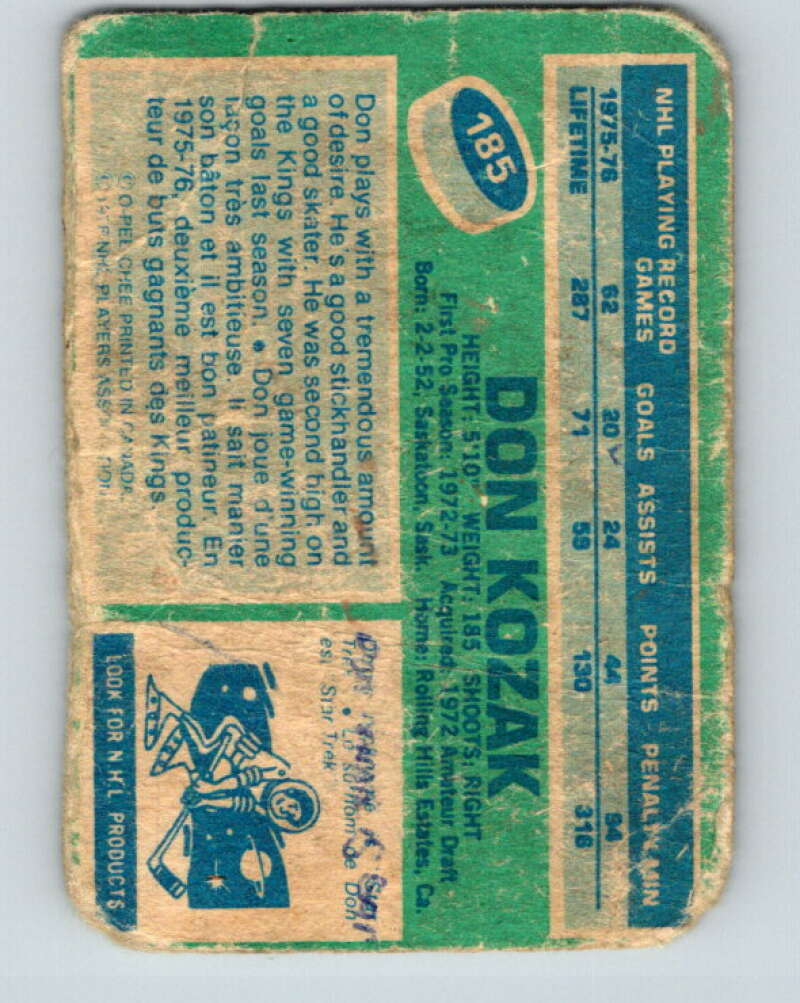 1976-77 OPC #185 Don Kozak Los Angeles Kings V2140