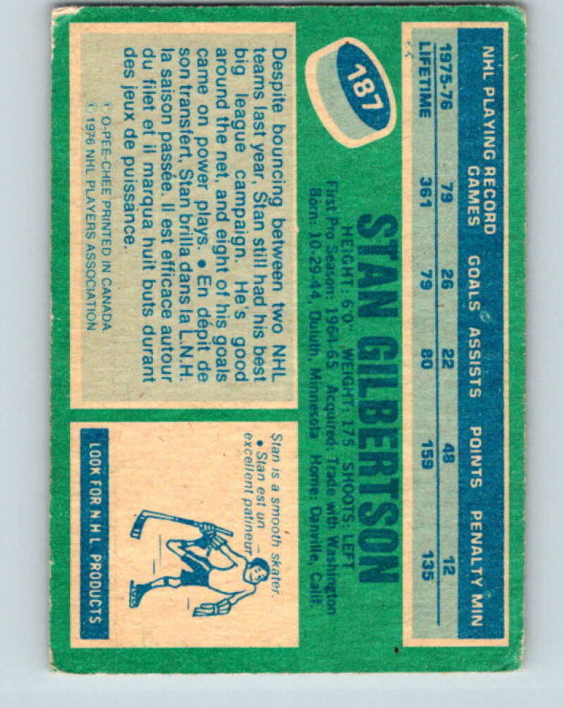 1976-77 OPC #187 Stan Gilbertson Pittsburgh Penguins V2144