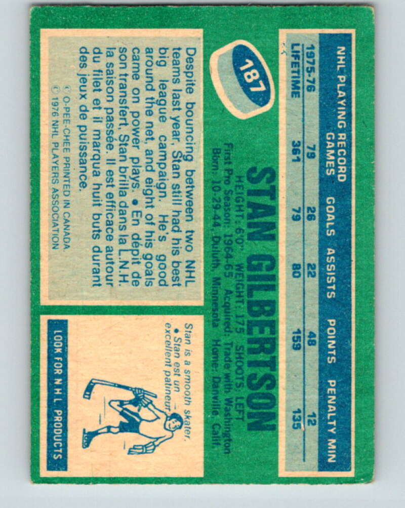 1976-77 OPC #187 Stan Gilbertson Pittsburgh Penguins V2145