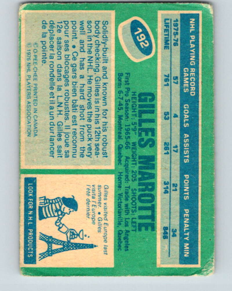 1976-77 OPC #192 Gilles Marotte St. Louis Blues V2147