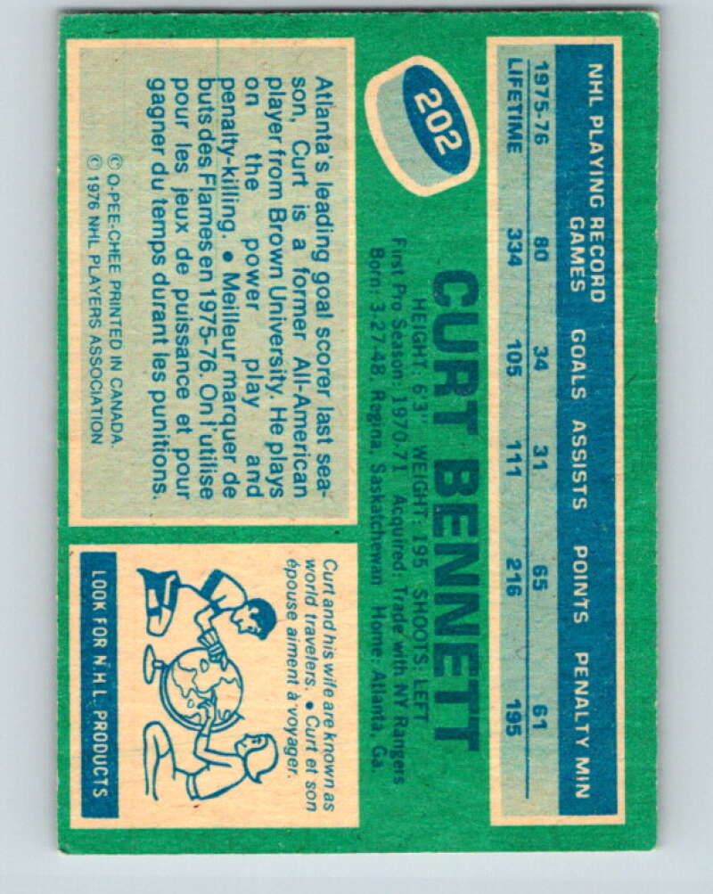 1976-77 OPC #202 Curt Bennett Atlanta Flames V2150